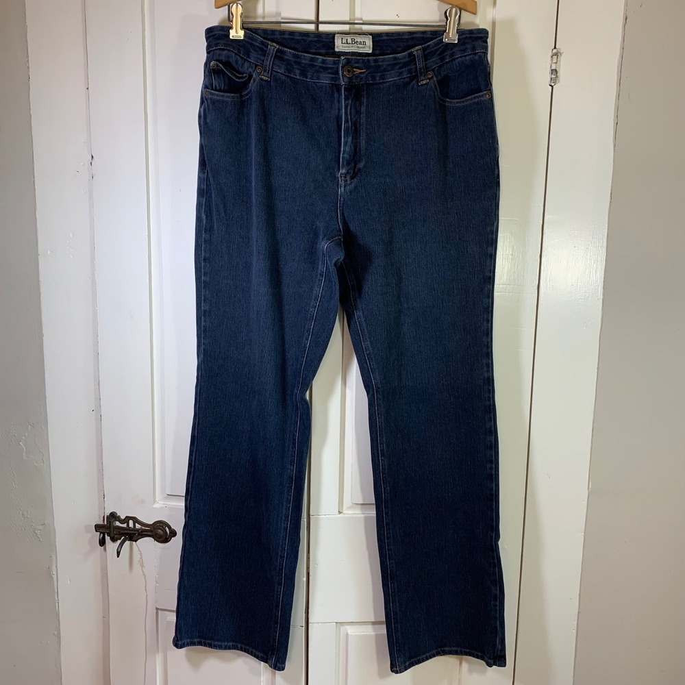 LL Bean Classic Fit Straight‎ Leg Jeans Womens 14 Tall Basic Stretch Everyday